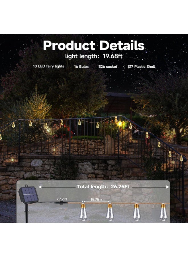 سوفام أضواء الوتر الشمسية في الهواء الطلق، 8 م أضواء الوتر الشمسية، أضواء الوتر البيضاء المقاومة للماء، 16 مصباح مضاد للكسر لحديقة سياج السلالم شرفة قهوة بيسترو - Image 4