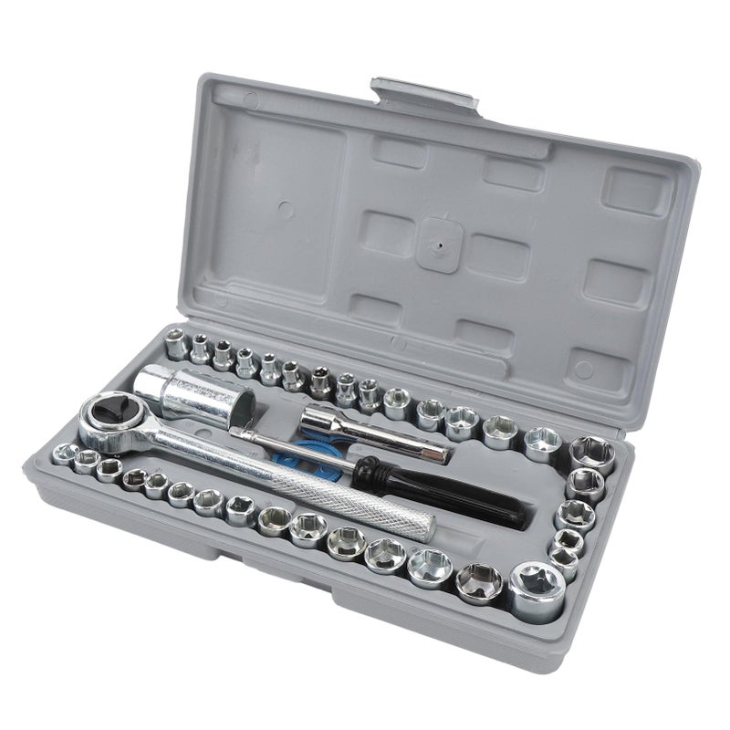 Akozon Universal Efficient Socket Wrench Set 40 Pieces Metric SAE 1/4 Inch 3/8 Inch Socket Set for Automotive Motorcycle Home Repair - Image 3