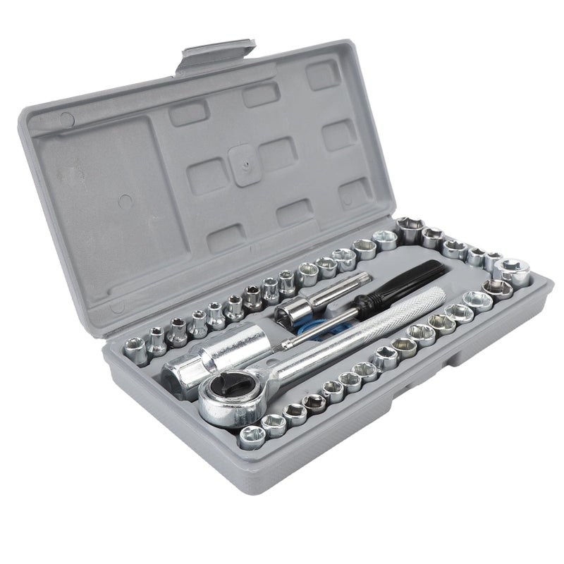 Akozon Universal Efficient Socket Wrench Set 40 Pieces Metric SAE 1/4 Inch 3/8 Inch Socket Set for Automotive Motorcycle Home Repair - Image 4