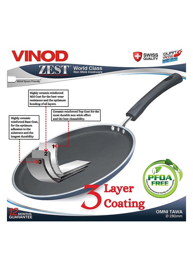 VINOD Vinod Zest Aluminium Non Stick Dosa Omni Tawa - 30cm | 3mm Extra Thick | 3 Layer Ceramic Coat | Bakelite Handle | Toxin Free | Gas Base - 1 Year Warranty  - Image 4