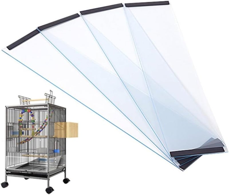 Gaderth 4Pcs Transparent PVC Bird Cage Baffle,Bird Cage Seed Catcher,Parakeet Cage Accessories, Birdcage Cover Seed Guard for Parrot Parakeet Macaw Cages Small - Image 1