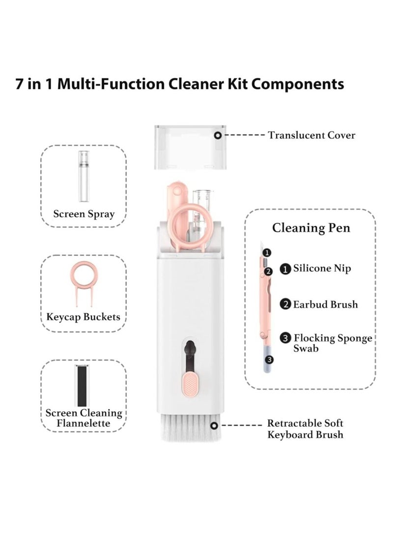 7 in 1 Electronic Cleaner Kit, Multifunction Keyboard Brush, Portable Computer Cleaner Kit with 3 in 1 Airpods Cleaner Pen, Keyboard Brush, Keycap Buckle, Spray Bottle and Screen Cleaning Flannelette