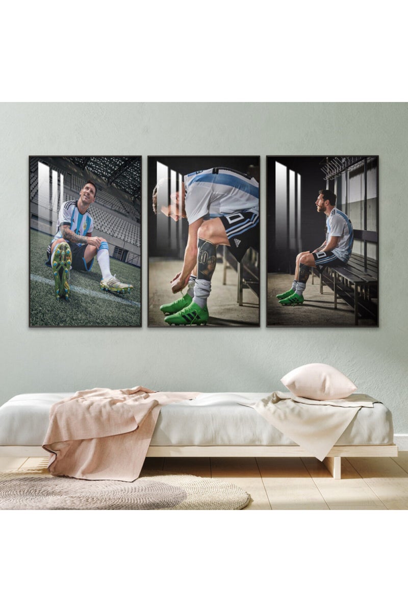 Marktna Three wooden wall painting with a frame and a clear acrylic layer - Image 1