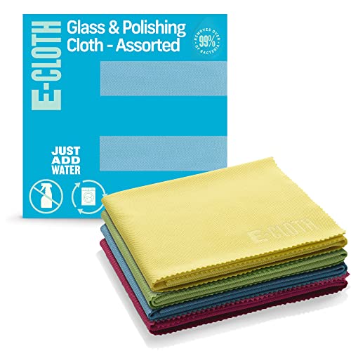 E-Cloth Microfiber Cleaning Cloths for Glass & Polishing - Lint-Free Polishing Cloth, Glass Cleaning Cloth for Windows, Cars, Mirrors, and More - 4-Pack of Assorted Color Microfiber Cloths - Image 1