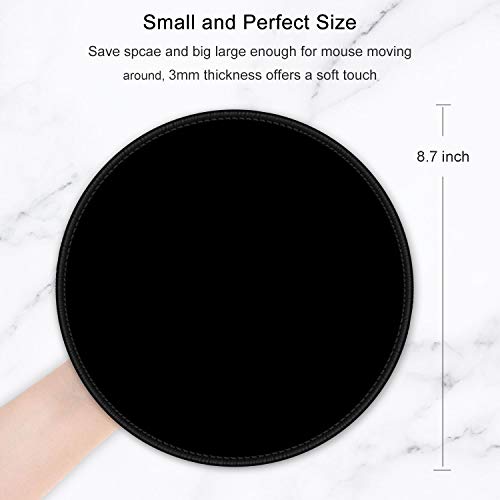 Hsurbtra Mouse Pad, Premium-Textured Small Round Mousepad 8.7 x 8.7 Inch Black, Stitched Edge Anti-Slip Waterproof Rubber Pretty Cute Computer Mat for Office Home Gaming Laptop Men Women Kids - Image 2