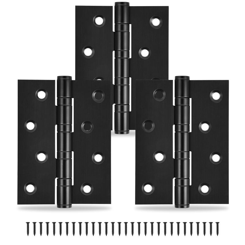 3Pack Black Door Hinges 4 Inch Heavy Duty Stainless Steel Hinge for Interior Exterior Doors Max Loading 150LB Matte Black Ball Bearing Hinges with Screws Smooth and Quiet