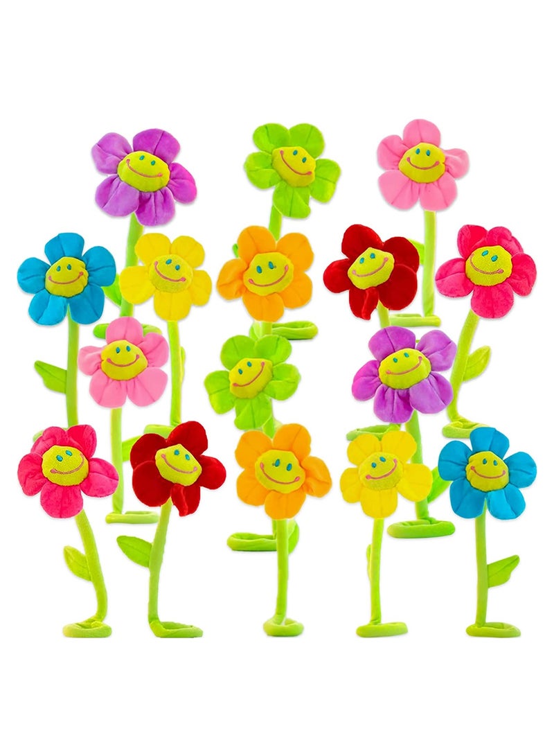 KASTWAVE SYOSI Artificial Plush Flower, Bendable Curtain Buckle Tiebacks, Birthday Wedding Party Durable Plush Daisy Flower Bouquet, with Happy Smiley Face Gift for Kids Baby Girl Toddlers, 16PCS - Image 1