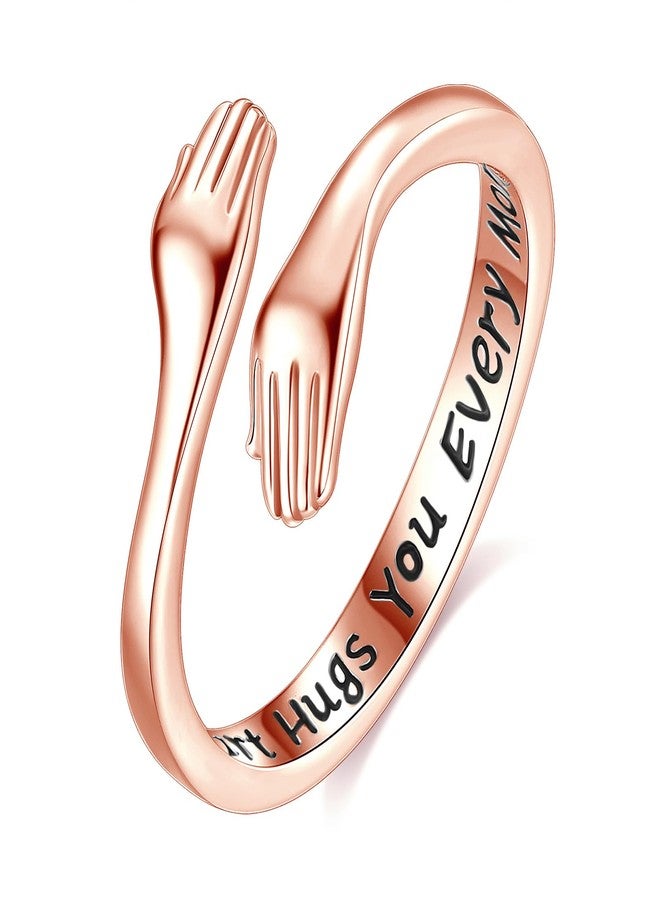 INFUSEU Cute Hug Rings for Women Teen Daughter Rose Gold Sterling Silver Adjustable from Heaven Hugging Hand Love Jewelry Gifts for Her Girlfriend Wife Birthday Valentines Anniversary - Image 1