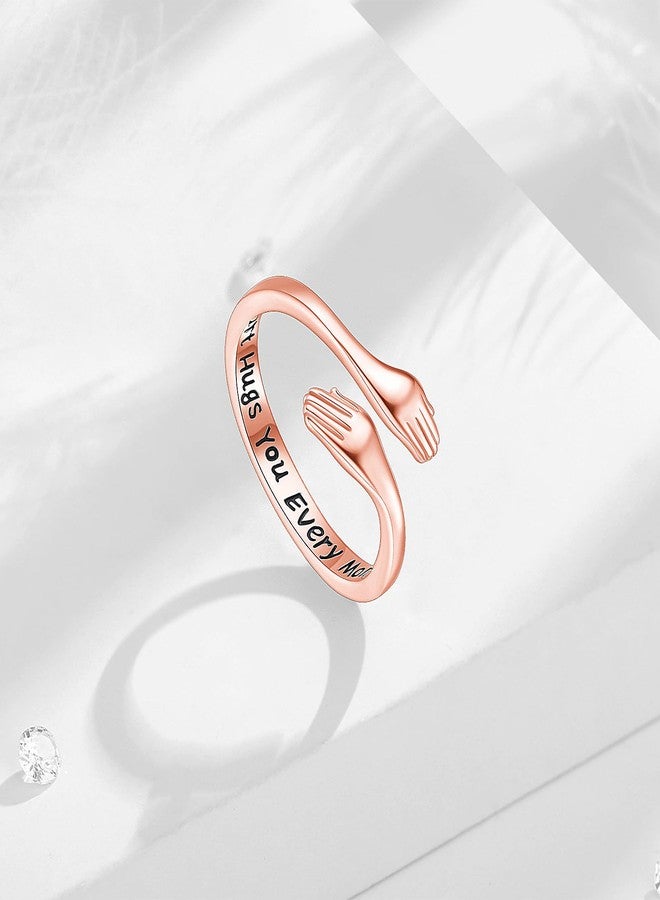 INFUSEU Cute Hug Rings for Women Teen Daughter Rose Gold Sterling Silver Adjustable from Heaven Hugging Hand Love Jewelry Gifts for Her Girlfriend Wife Birthday Valentines Anniversary - Image 3