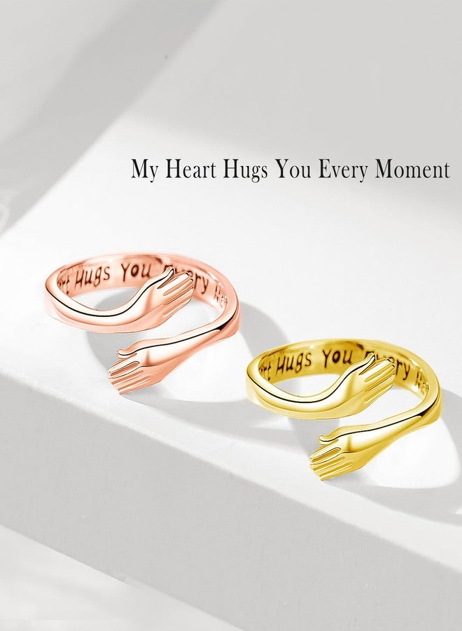 INFUSEU Cute Hug Rings for Women Teen Daughter Rose Gold Sterling Silver Adjustable from Heaven Hugging Hand Love Jewelry Gifts for Her Girlfriend Wife Birthday Valentines Anniversary - Image 2