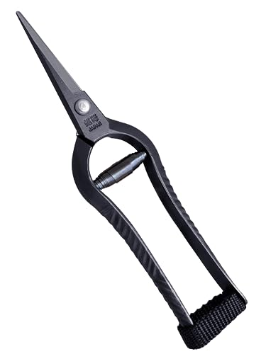 RANSHOU Bonsai Trimming Scissors 6.8" Made in JAPAN, Garden Plant Trimming Shears, Hand Forged Japanese Carbon Steel Blade, Spring Loaded Handle, Black - Image 1