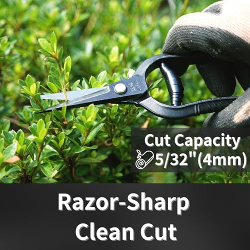 RANSHOU Bonsai Trimming Scissors 6.8" Made in JAPAN, Garden Plant Trimming Shears, Hand Forged Japanese Carbon Steel Blade, Spring Loaded Handle, Black - Image 3