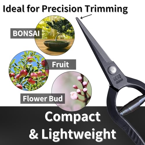 RANSHOU Bonsai Trimming Scissors 6.8" Made in JAPAN, Garden Plant Trimming Shears, Hand Forged Japanese Carbon Steel Blade, Spring Loaded Handle, Black - Image 4