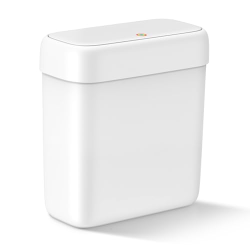 MOPALL Small Bathroom Trash Can with Lid, 2.6 Gallons / 10 L Slim Plastic Garbage Bin with Pop-Up Lid, Mini Waste Basket Can Dog Proof for Kitchen, Bedroom, Office, Laundry, Toilet, Rv, White - Image 1