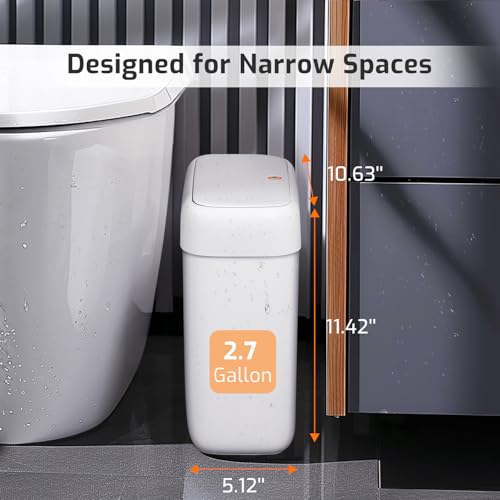 MOPALL Small Bathroom Trash Can with Lid, 2.6 Gallons / 10 L Slim Plastic Garbage Bin with Pop-Up Lid, Mini Waste Basket Can Dog Proof for Kitchen, Bedroom, Office, Laundry, Toilet, Rv, White - Image 2