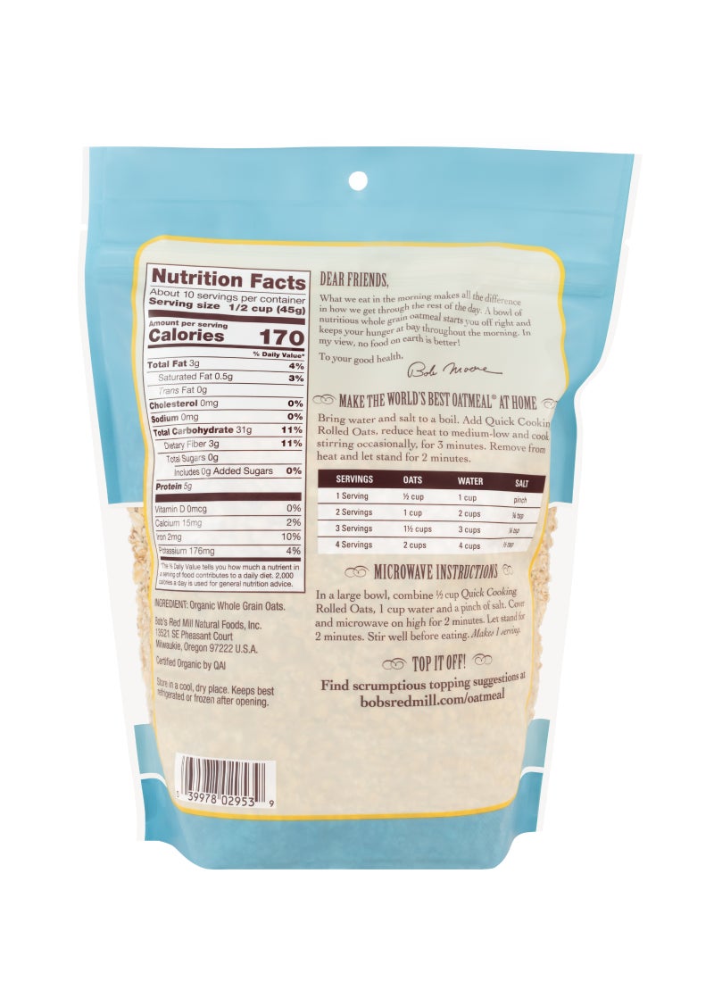 Bob's Red Mill Organic Oats Rolled Quick - Image 2