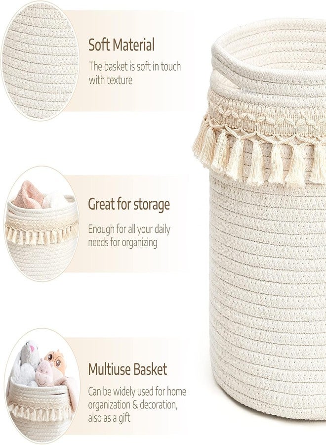 ALBY®Decorative Cotton Rope Basket Boho Nursery Decor Small Cute Woven Tassel Closet Storage Bins Organizer for Baby Toys,Magazines, Potted Plants Cover,Living Room,Bedroom (15''x14'' inch) - Image 3