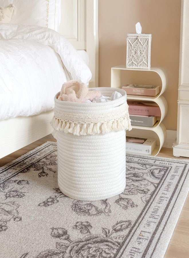 ALBY®Decorative Cotton Rope Basket Boho Nursery Decor Small Cute Woven Tassel Closet Storage Bins Organizer for Baby Toys,Magazines, Potted Plants Cover,Living Room,Bedroom (15''x14'' inch) - Image 4