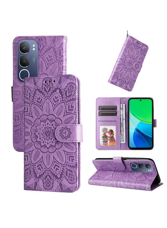 The Bros Case For vivo Y19s Embossed Sunflower Leather Phone Case
