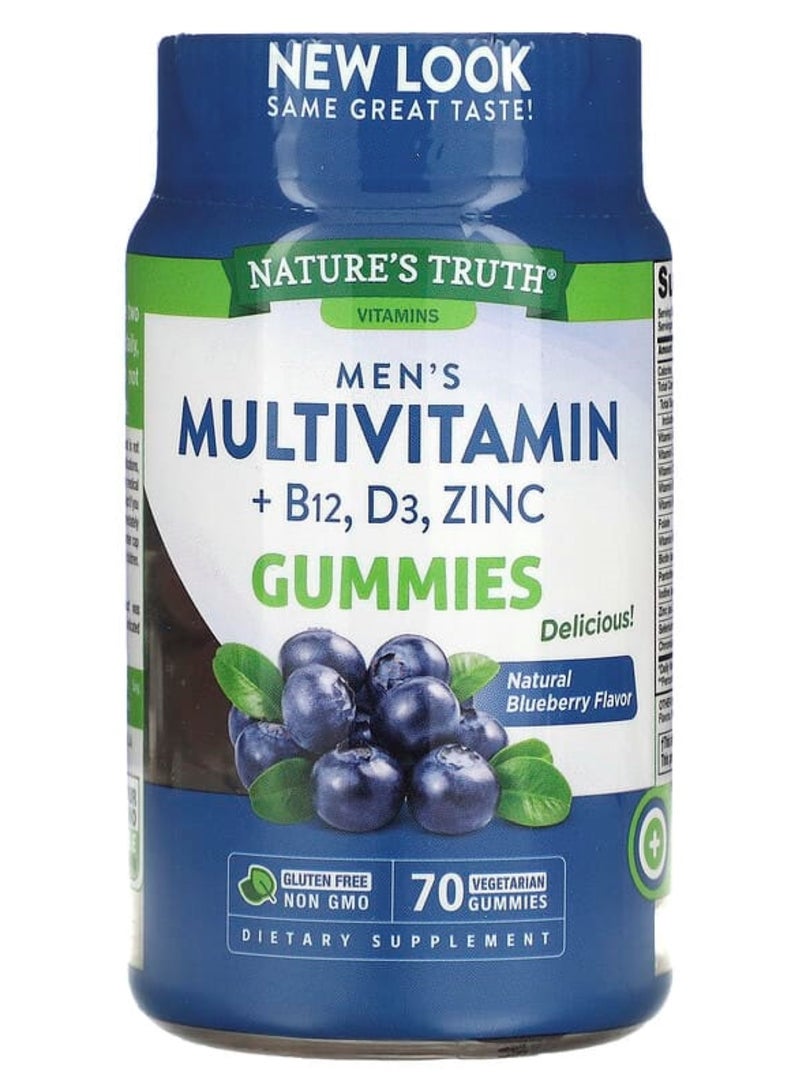 Men's Multivitamin + B-12, D3, Zinc, Natural Blueberry, 70 Vegetarian Gummies