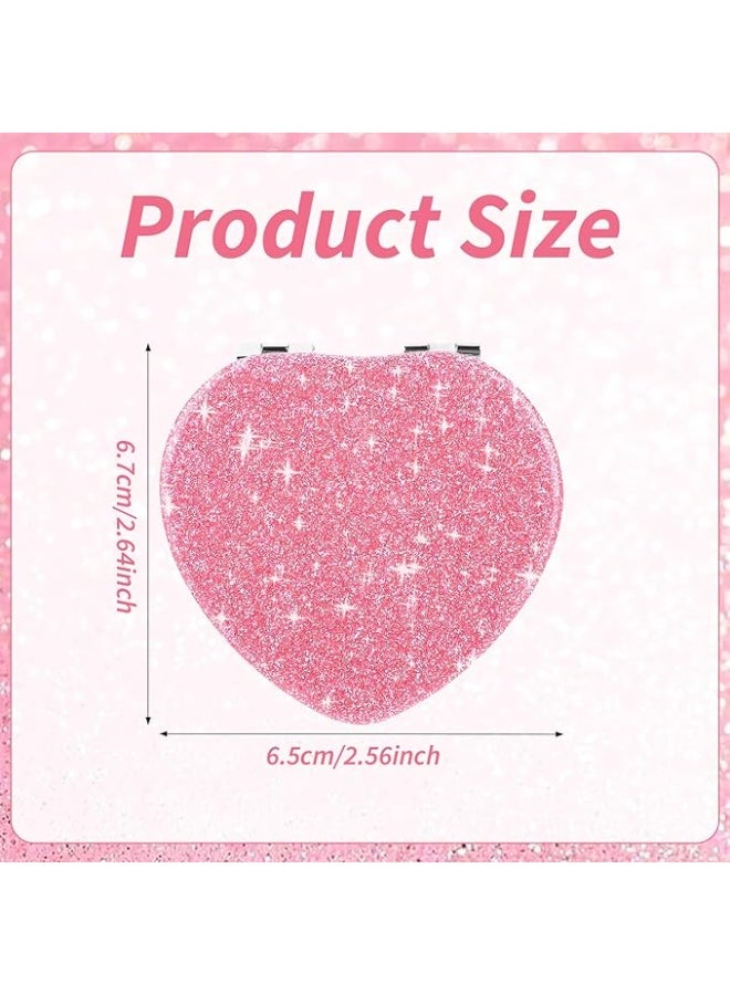 Compact Folding Mirror Heart Shaped Magnifying Mini Vanity Mirror Portable Travel Makeup Mirror for Purse Double-Sided Cute Glitter Cosmetic Mirror for Women Home Office - Image 5