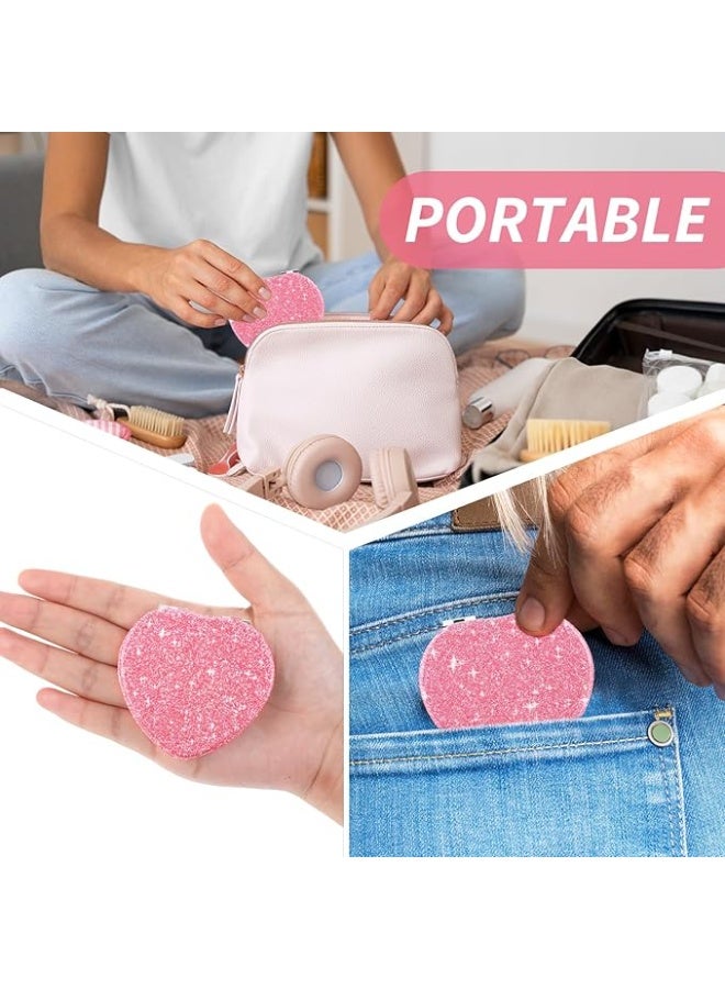 Compact Folding Mirror Heart Shaped Magnifying Mini Vanity Mirror Portable Travel Makeup Mirror for Purse Double-Sided Cute Glitter Cosmetic Mirror for Women Home Office - Image 3