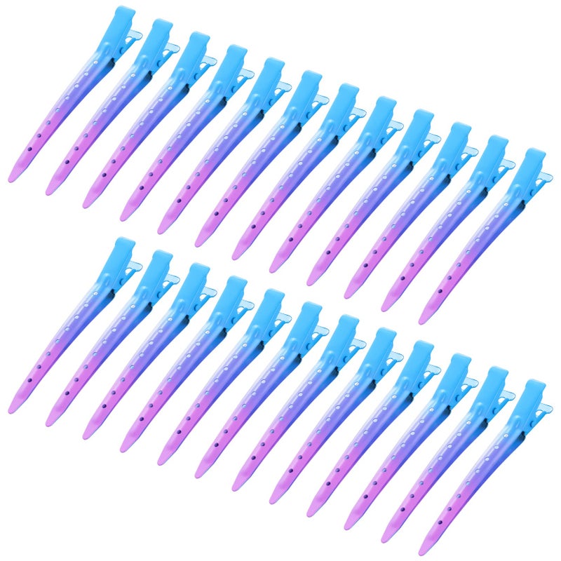 Bantoye 24 Packs Duck Bill Clips Bantoye 335 Inches Rustproof Metal Alligator Curl Clips with Holes for Hair Styling Hair Coloring Gradient Blue