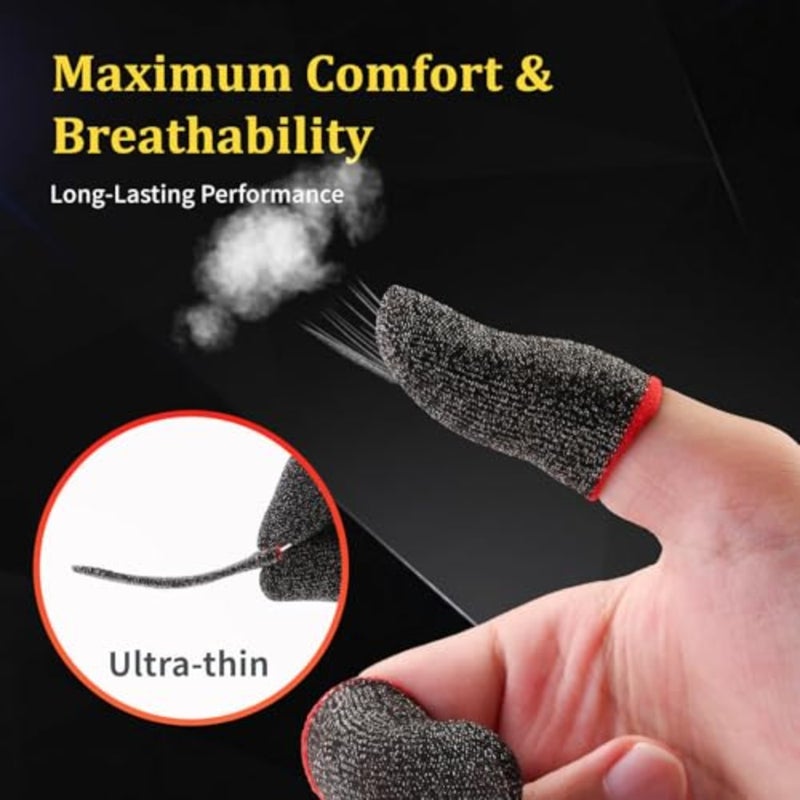 10 Pack Mobile Phone Gaming Finger Sleeves, 0.3mm Silver Fiber Red Smooth Feel, Anti-Sweat Breathable, Extremely Thin, Maximum Touch Response, Finger Sleeves For All Touchscreen Devices - Image 3
