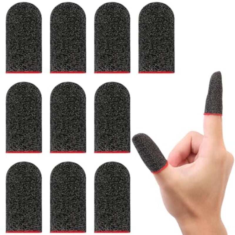 10 Pack Mobile Phone Gaming Finger Sleeves, 0.3mm Silver Fiber Red Smooth Feel, Anti-Sweat Breathable, Extremely Thin, Maximum Touch Response, Finger Sleeves For All Touchscreen Devices - Image 1