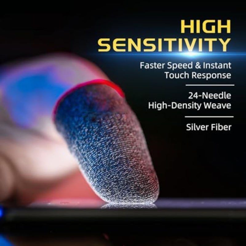 10 Pack Mobile Phone Gaming Finger Sleeves, 0.3mm Silver Fiber Red Smooth Feel, Anti-Sweat Breathable, Extremely Thin, Maximum Touch Response, Finger Sleeves For All Touchscreen Devices - Image 2