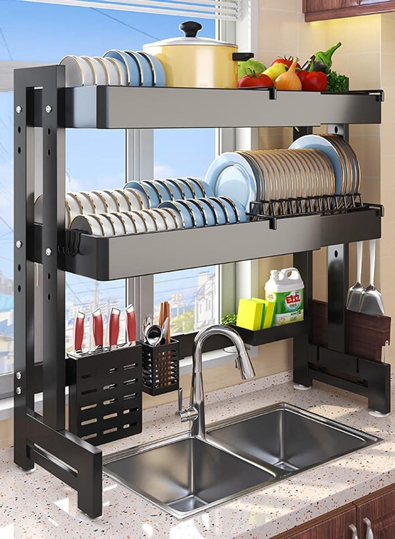 Over The Sink Dish Drying Stand Adjustable 64-100 Cm Length,3 Tier Extra Heavy Duty Dish Rack, Over The Counter Dish Drying Rack for Kitchen Sink Shelf with Drip Tray & Cutlery Basket  - Image 1