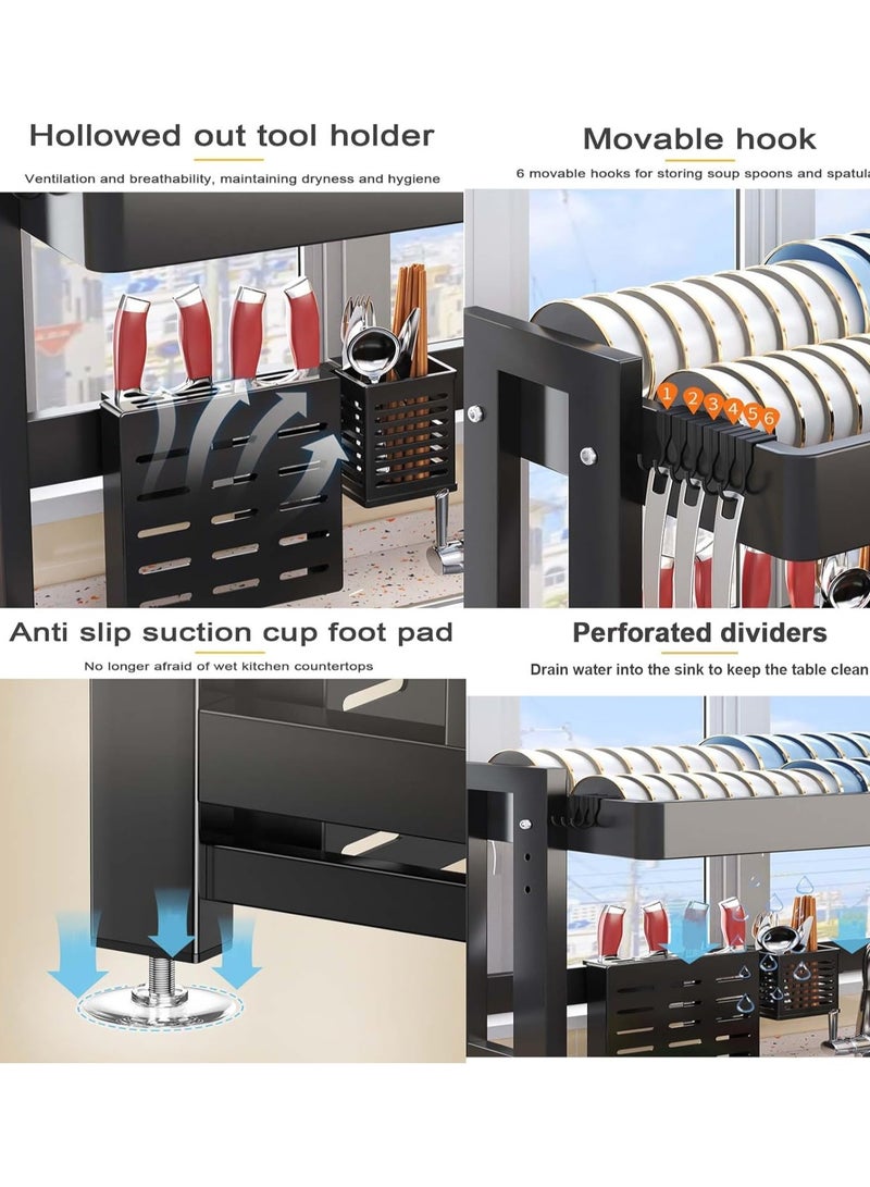 Over The Sink Dish Drying Stand Adjustable 64-100 Cm Length,3 Tier Extra Heavy Duty Dish Rack, Over The Counter Dish Drying Rack for Kitchen Sink Shelf with Drip Tray & Cutlery Basket  - Image 4