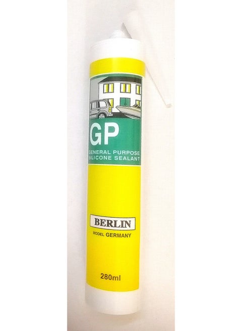 GP White Silicone Cartridge, Berlin Model, German Technology, 280ml Capacity for bonding, insulation, restoration and finishing work in plumbing, electrical, decoration and car repair shops.