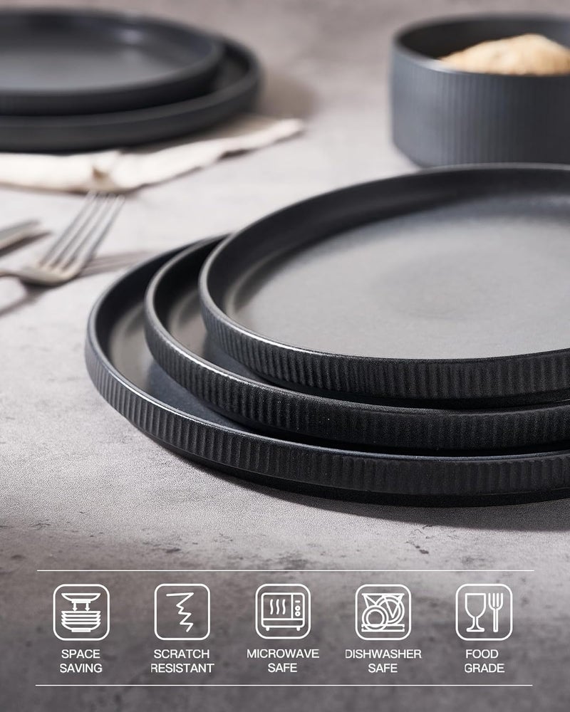 Famiware Star Set of 6 Dinner Plates, 25 CM Plate Set, Scratch Resistant, Stoneware Dinnerware, Kitchen Modern Rustic Serving Dishes - Matte Dark Charcoal - Image 4