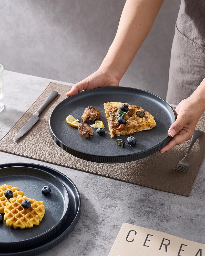 Famiware Star Set of 6 Dinner Plates, 25 CM Plate Set, Scratch Resistant, Stoneware Dinnerware, Kitchen Modern Rustic Serving Dishes - Matte Dark Charcoal - Image 2