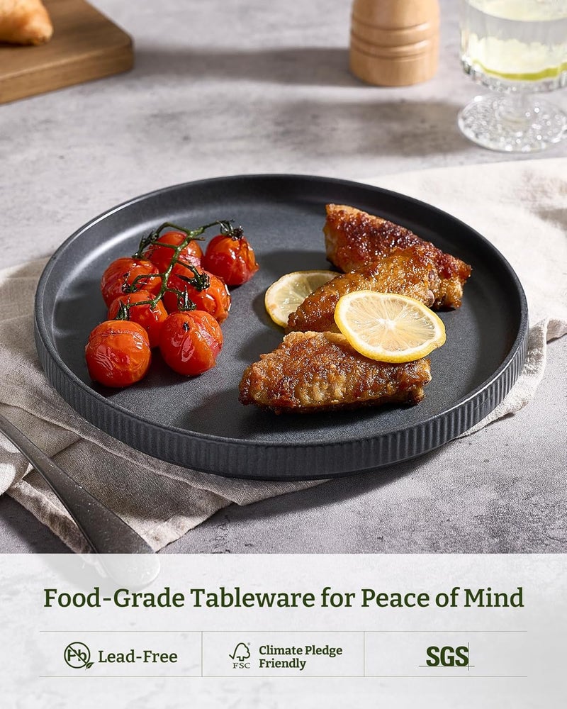 Famiware Star Set of 6 Dinner Plates, 25 CM Plate Set, Scratch Resistant, Stoneware Dinnerware, Kitchen Modern Rustic Serving Dishes - Matte Dark Charcoal - Image 5