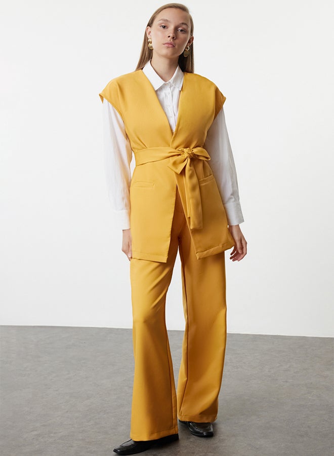 trendyol Mustard Crepe Woven Top-Bottom Set TCTAW25US00102 - Image 1