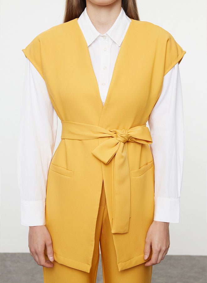 trendyol Mustard Crepe Woven Top-Bottom Set TCTAW25US00102 - Image 3