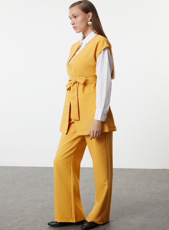 trendyol Mustard Crepe Woven Top-Bottom Set TCTAW25US00102 - Image 2