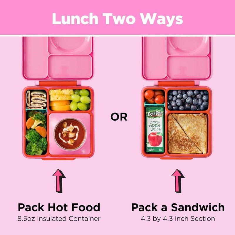 OmieBox Bento Box for Kids - Insulated Bento Lunch Box with Leak Proof Vacuum Insulated Food Jar - 3 Compartments, Two Temperature Zones (Pink Berry) - Image 3