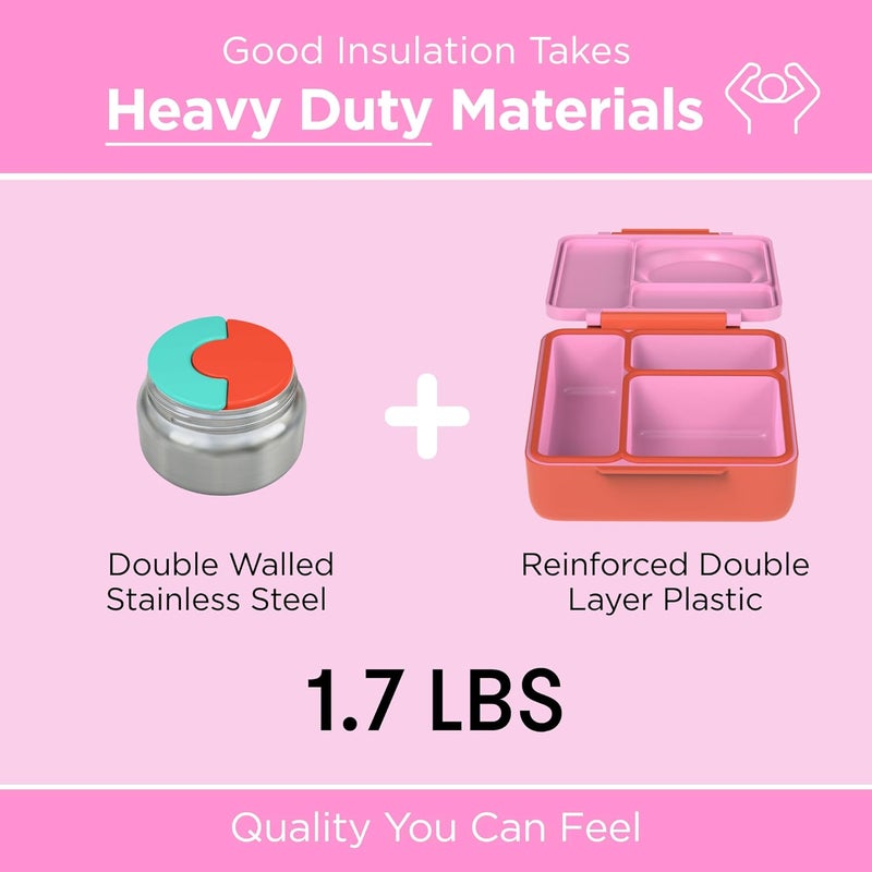 OmieBox Bento Box for Kids - Insulated Bento Lunch Box with Leak Proof Vacuum Insulated Food Jar - 3 Compartments, Two Temperature Zones (Pink Berry) - Image 4