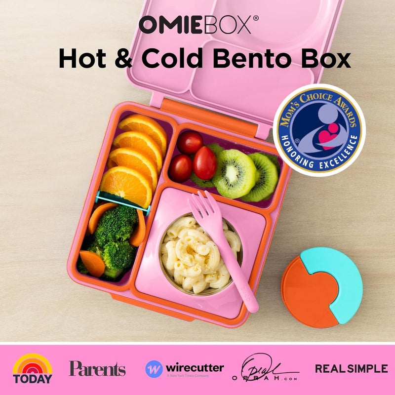 OmieBox Bento Box for Kids - Insulated Bento Lunch Box with Leak Proof Vacuum Insulated Food Jar - 3 Compartments, Two Temperature Zones (Pink Berry) - Image 2
