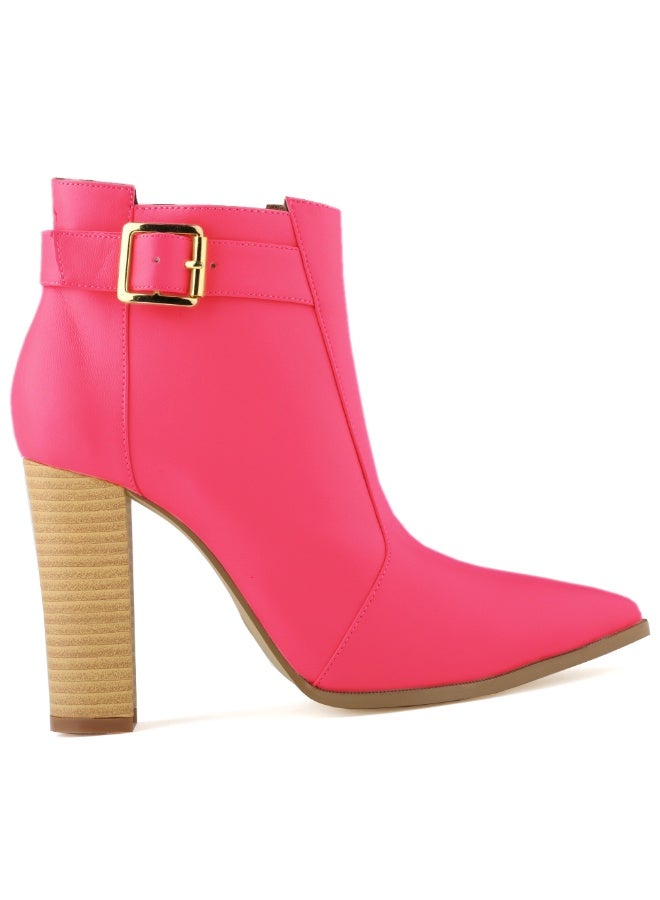 Loquat Autumn/Winter Pointed Toe Wood Grain Block Heel Ankle Boots 11cm Rose Red  - Image 1