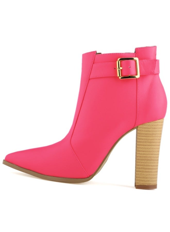 Loquat Autumn/Winter Pointed Toe Wood Grain Block Heel Ankle Boots 11cm Rose Red  - Image 2
