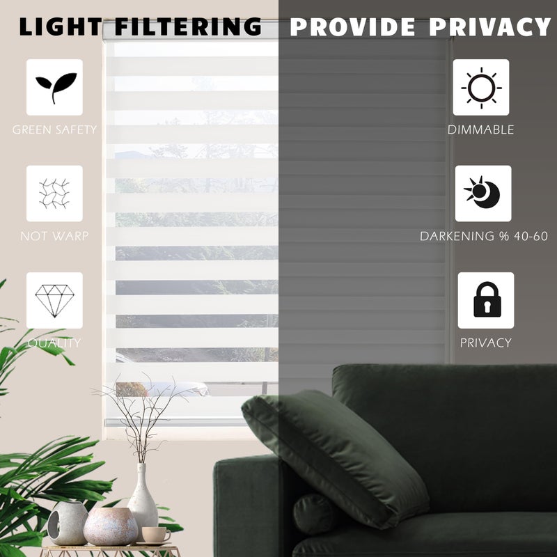 JIANGPIN TEXTILE Custom Size Zebra Blinds Dual Layer Roll Up Blind for Living Room, Window Blinds Shades Privacy Light Control for Day and Night, (Maximum Height 72inch, White Color, Width 20 inch) - Image 3