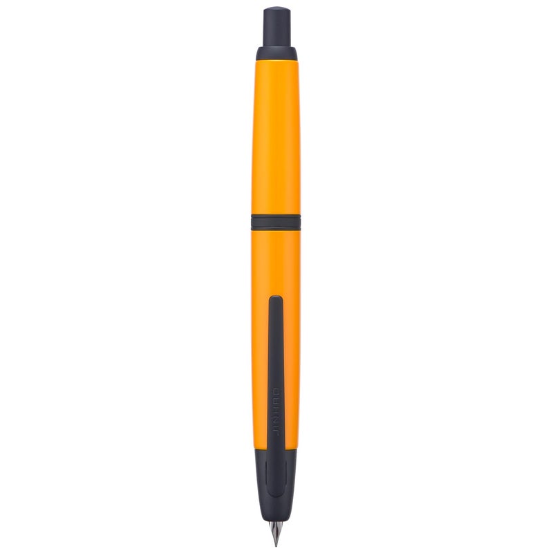 Wikult Jinhao 10 Press Fountain Pen with Box, Orange Retractable Extra Fine Nib with Ink Converter Set (Black Clip) - Image 1
