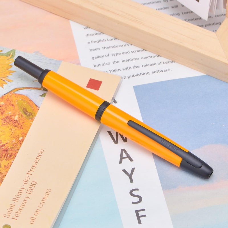 Wikult Jinhao 10 Press Fountain Pen with Box, Orange Retractable Extra Fine Nib with Ink Converter Set (Black Clip) - Image 3