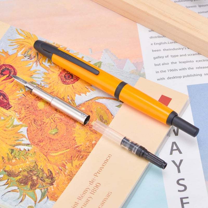 Wikult Jinhao 10 Press Fountain Pen with Box, Orange Retractable Extra Fine Nib with Ink Converter Set (Black Clip) - Image 4