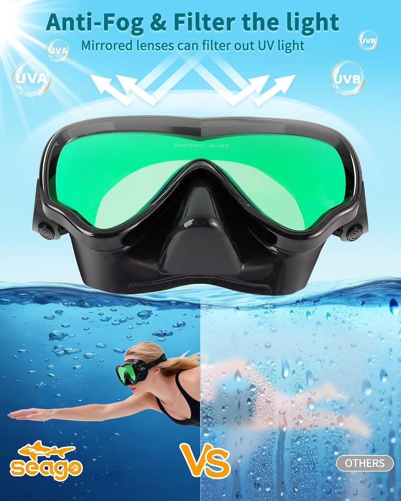 Seago Adult Swim Goggles Mask Mirrored Tempered Lens, Anti UV/Fog No Blurring Clear Wide View with Nose Cover for Men Women - Image 2
