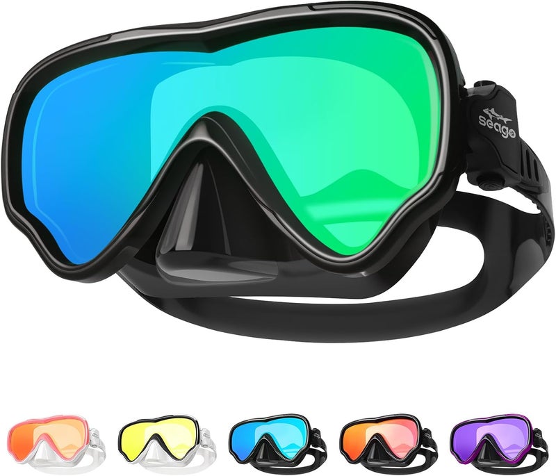 Seago Adult Swim Goggles Mask Mirrored Tempered Lens, Anti UV/Fog No Blurring Clear Wide View with Nose Cover for Men Women - Image 1